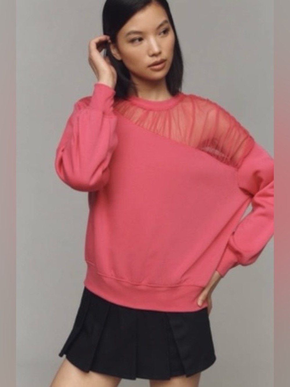 Maeve Sheer-Shoulder Pullover Knit Top - Pink, Size L